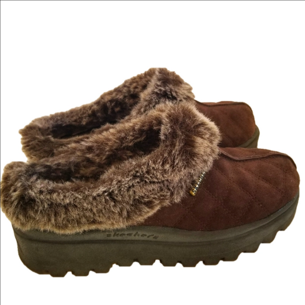 Skechers Brown Moccasins with Faux Fur Trim